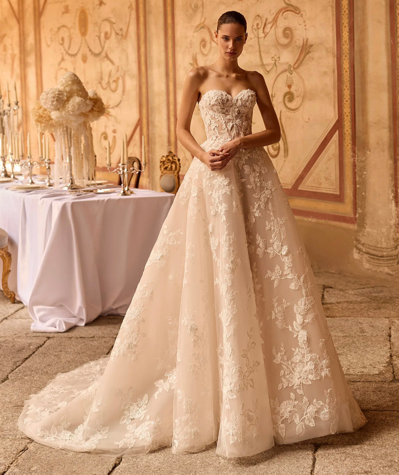 Zelia face Alberto Palatchi robe de mariée princesse dentelle bustier coeur traîne magasin de robes de mariée Annecy