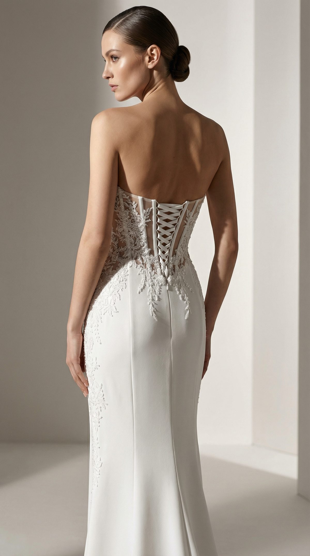 Afenda dos MS Moda robe de mariée sirène dentelle crêpe magasin de robes de mariage O'scarlett Nogent sur Marne
