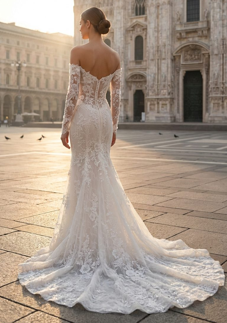 Amara dos MS Moda robe de mariée sirène bustier coeur dentelle jupe dentelle traîne magasin de robes de mariée Annecy