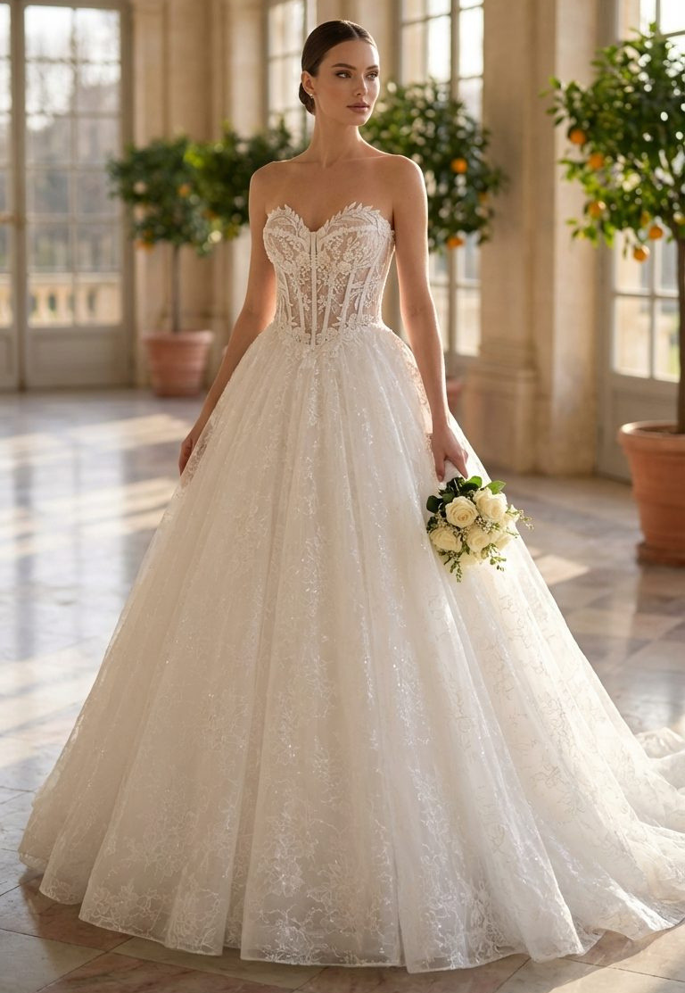 Leizel face MS Moda robe de mariée princesse bustier coeur dentelle jupe dentelle magasin de robes de mariée Paris
