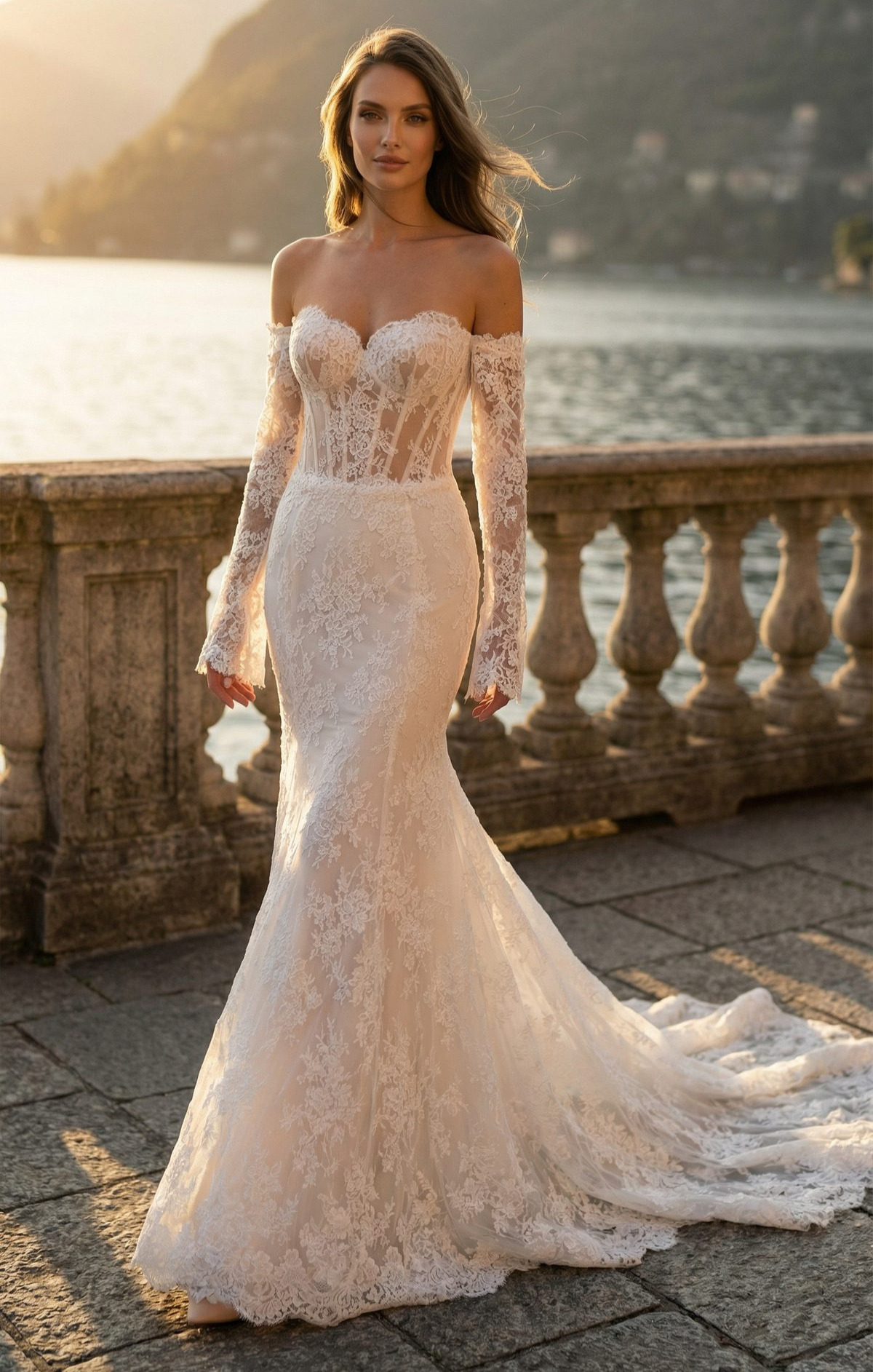Sorrel face MS Moda robe de mariée sirène bustier trapine manches longues amovibles magasin de robes de mariage O'scarlett Nogent sur Marne