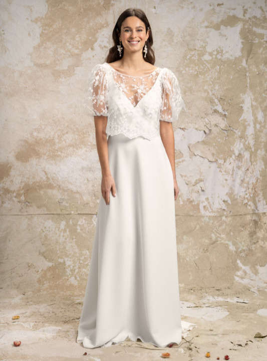 Top Ambre face Elsa Gary top dentelle manches courtes blousantes magasin de robes de mariée Annecy